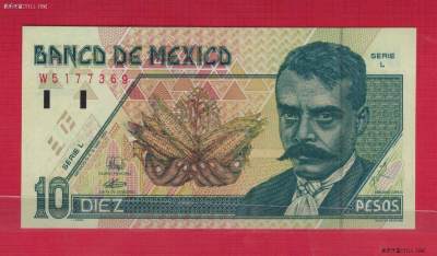 墨西哥1994年10比索 无4 L序列 美洲纸币 实物图 全新UNC - 墨西哥1994年10比索 无4 L序列 美洲纸币 实物图 全新UNC