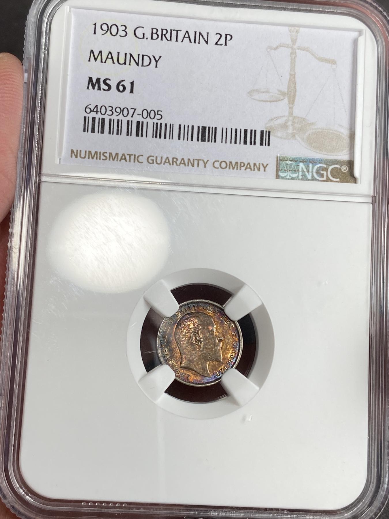 万国钱币拍卖第025期（槐月至·百币艳） NGC MS61~63 1903英国爱德华七世濯足币一组4枚 原盒五彩