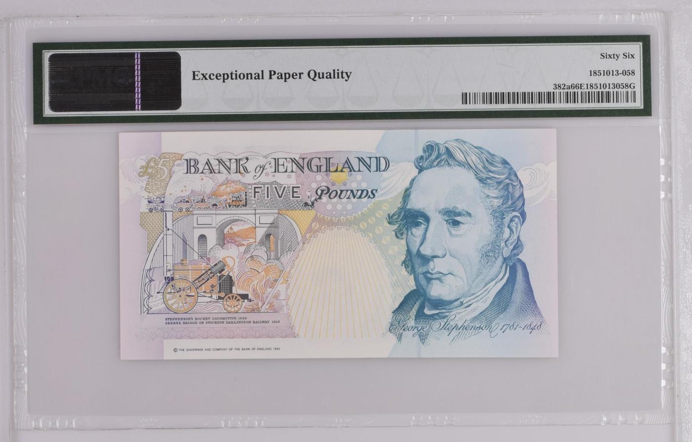 收藏联盟Quantum Auction 第344期拍卖  英国1990 (ND 1990-91)年5镑首发A01冠 PMG66 号码无4千位号