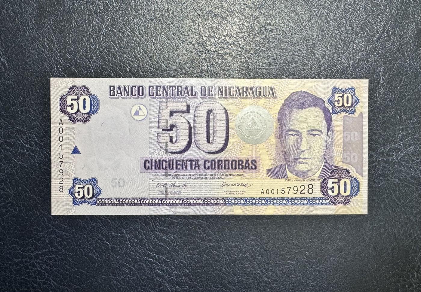 收藏联盟Quantum Auction 第344期拍卖  尼加拉瓜2002年50科多巴首发A冠 品相全新UNC 号码无4