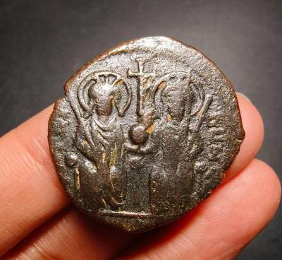 七河·丝路古国钱币杂件小拍（总第7期） - k22 拜占庭帝国铜币  查士丁二世和索菲娅王后