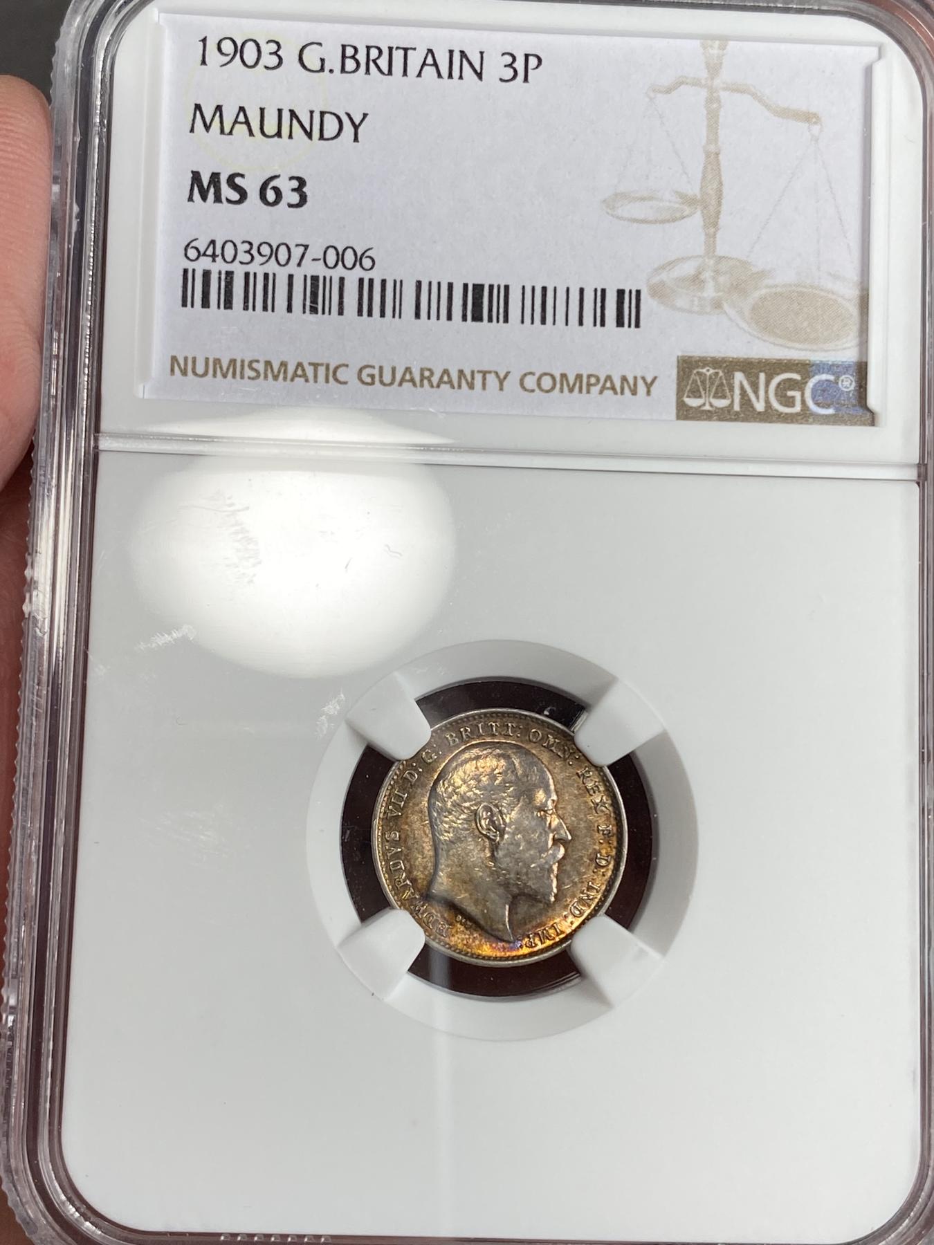 万国钱币拍卖第025期（槐月至·百币艳） NGC MS61~63 1903英国爱德华七世濯足币一组4枚 原盒五彩