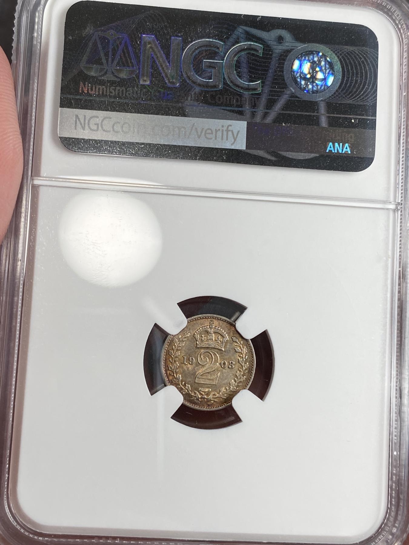 万国钱币拍卖第025期（槐月至·百币艳） NGC MS61~63 1903英国爱德华七世濯足币一组4枚 原盒五彩