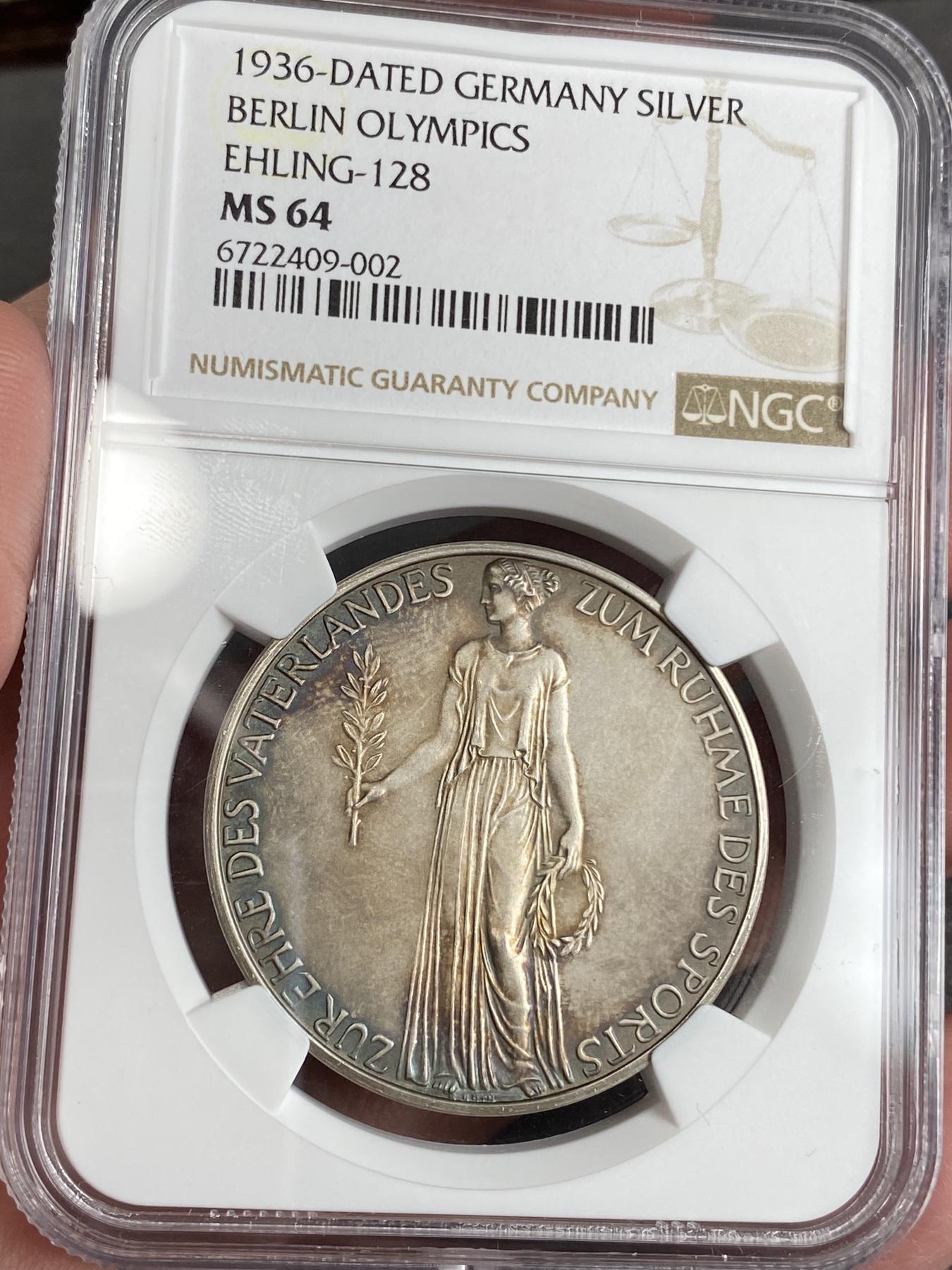 万国钱币拍卖第025期（槐月至·百币艳） NGC MS64 1936年德国奥运会纪念银章 原味原盒彩