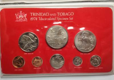 布加迪🐬～世界钱币🌾第 112 期 / 香蕉🍌币🇳🇿🇫🇮🇧🇧🇸🇴🇯🇲等各国克朗币和散币 - 特立尼达和多巴哥 8枚套币 富兰克林出品 外皮有点开裂