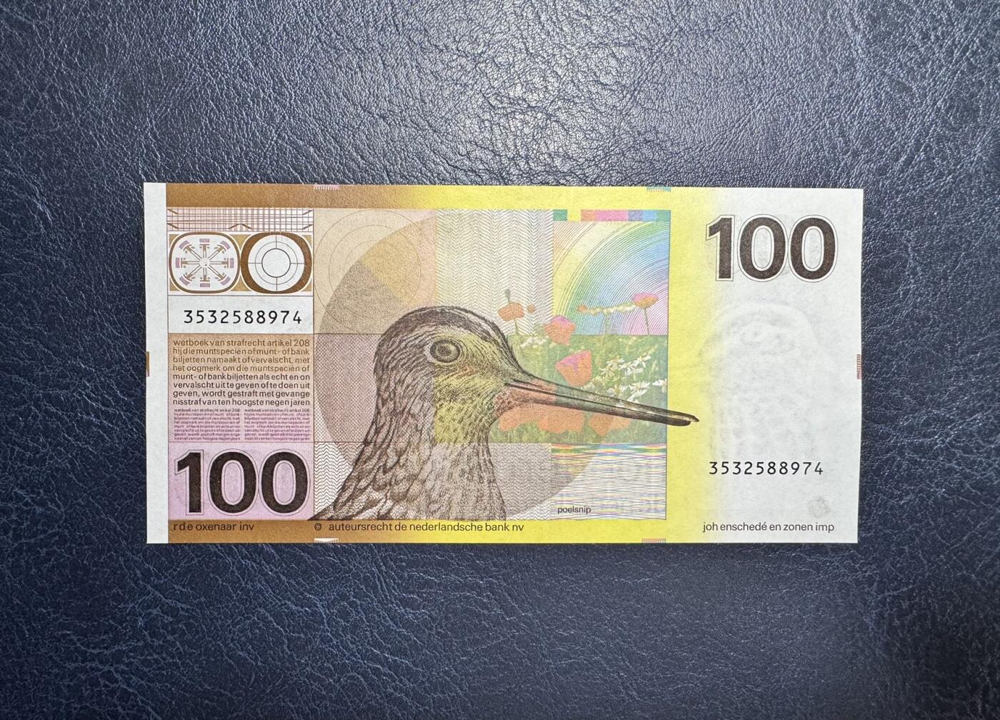 收藏联盟Quantum Auction 第343期拍卖  荷兰1977年100盾 品相UNC 角微瑕 经典荷兰水鸟