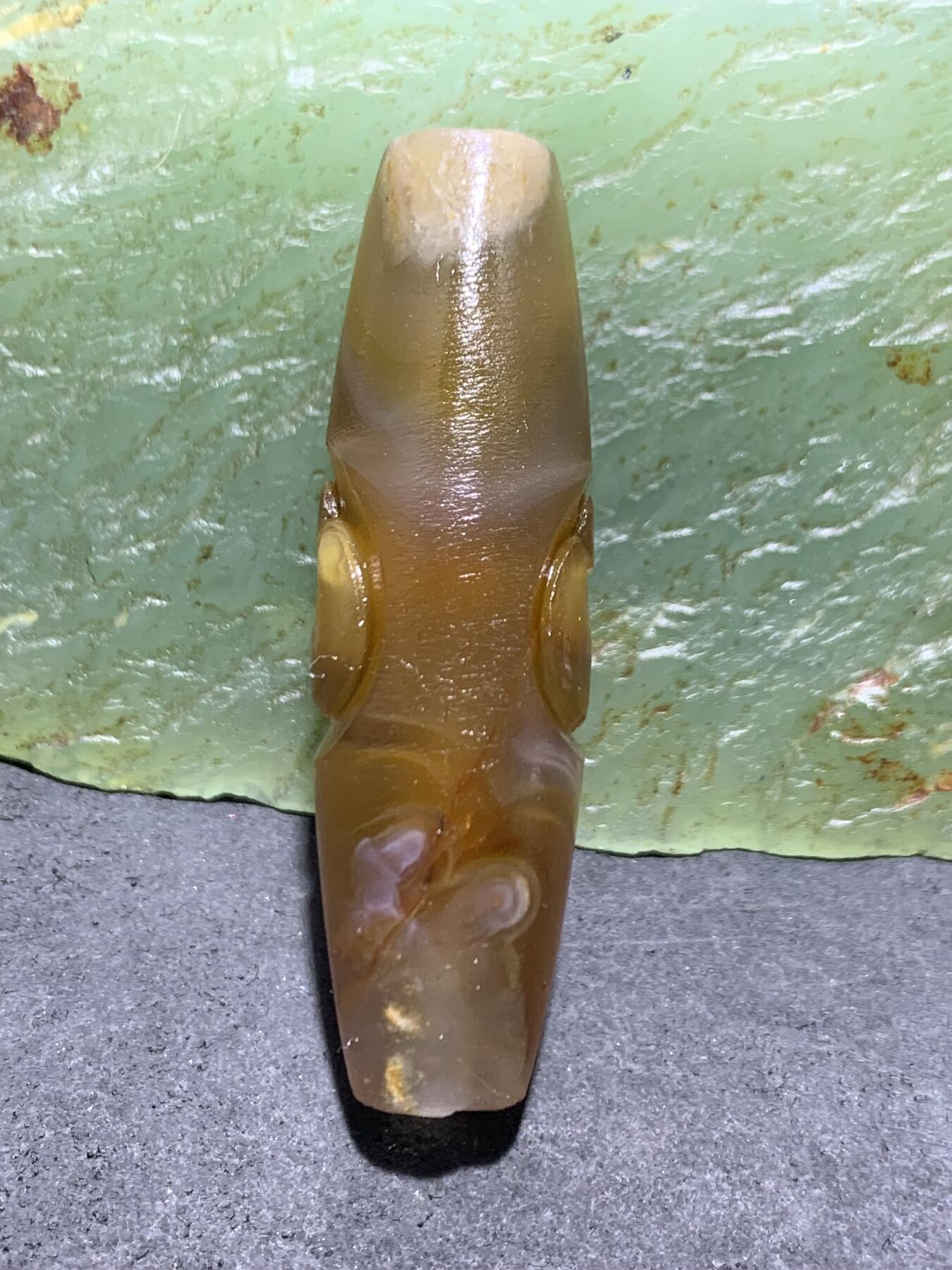 精美亚光高玉化巴西玛瑙手工俏色巧雕双无相佛桶珠一个！