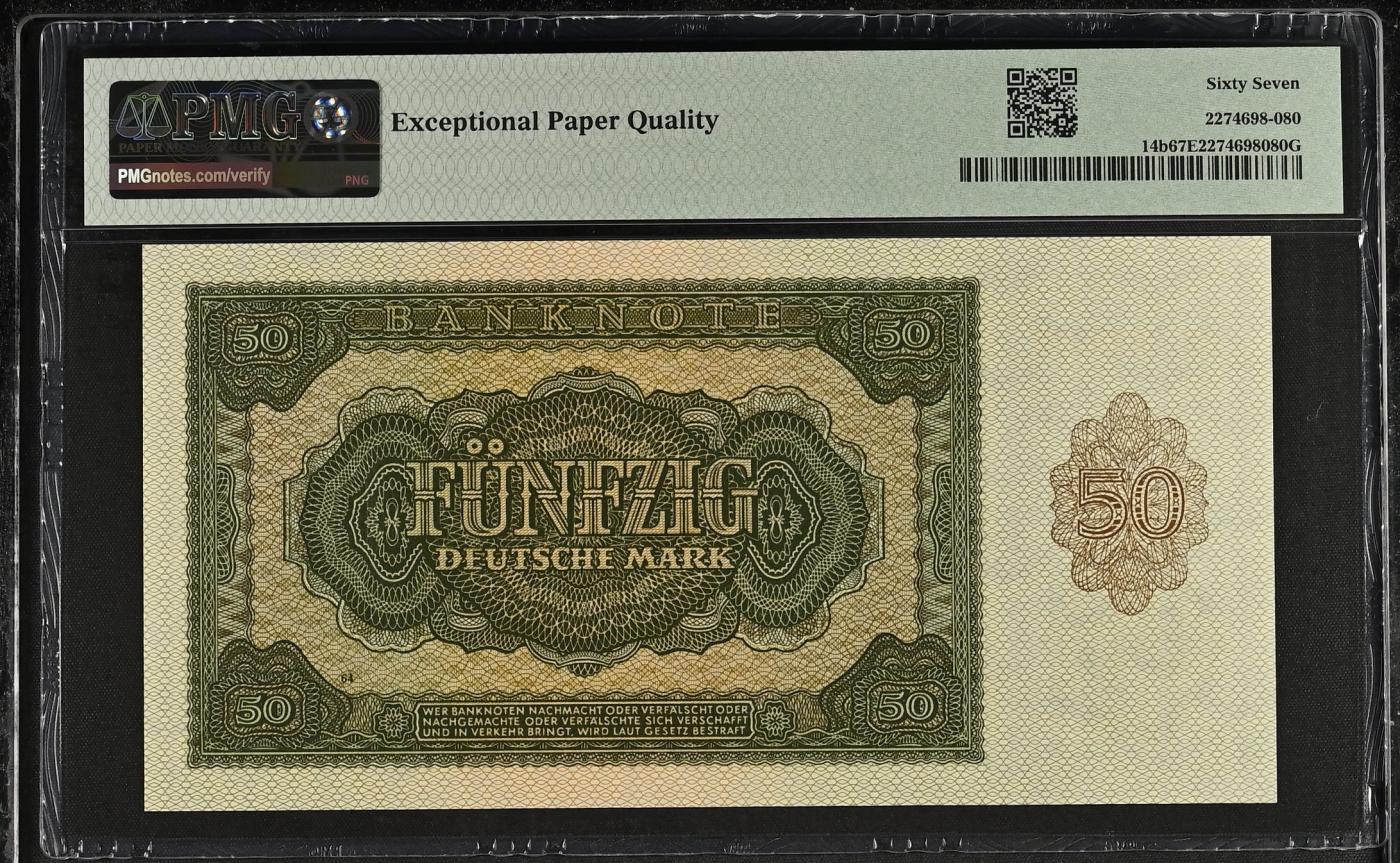 收藏联盟Quantum Auction 第344期拍卖  东德1948年50马克 PMG67 号码无4