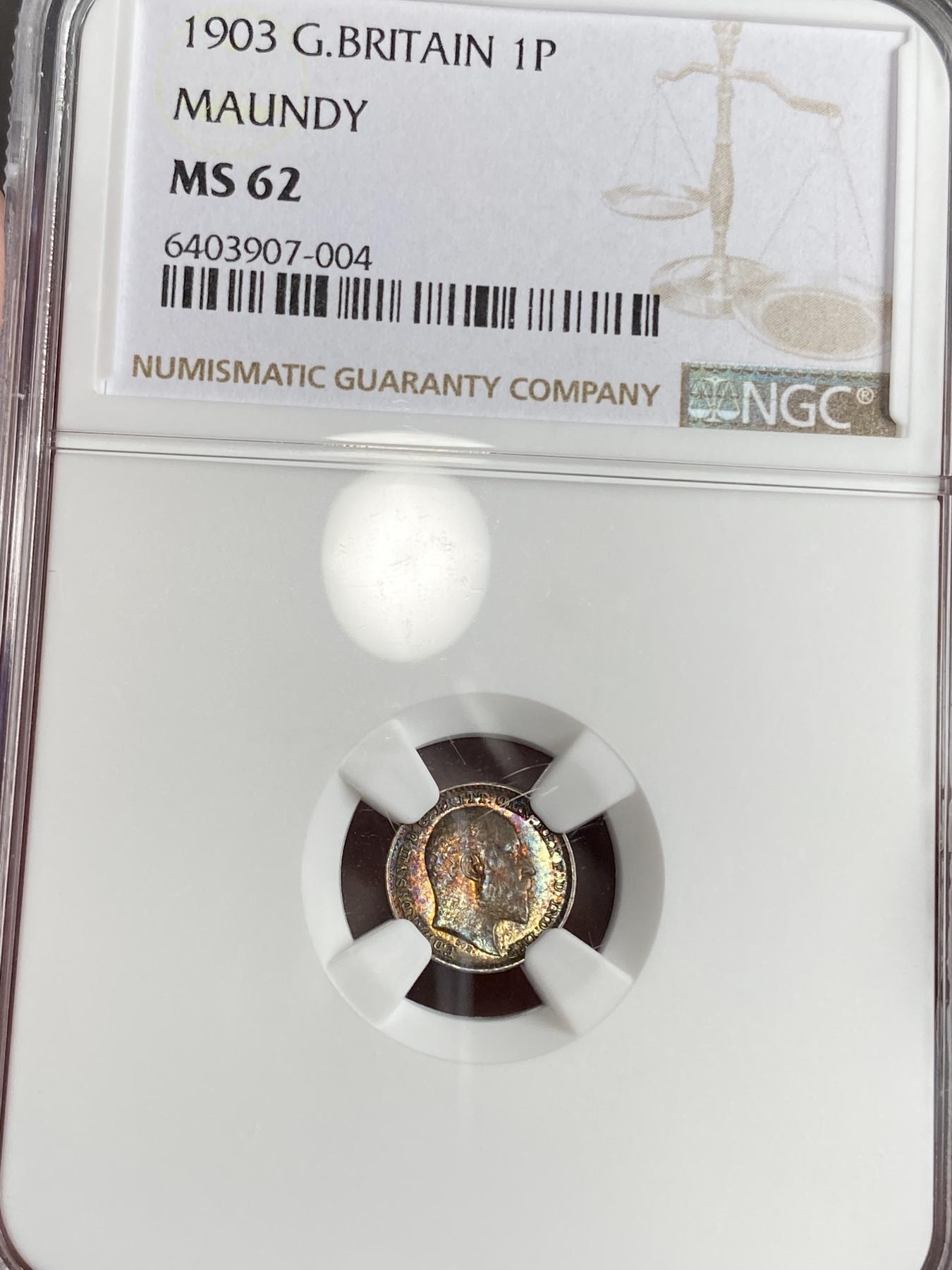 万国钱币拍卖第025期（槐月至·百币艳） NGC MS61~63 1903英国爱德华七世濯足币一组4枚 原盒五彩