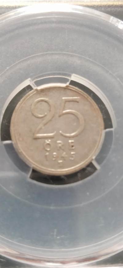 外国硬币初藏2024年第12场 - 瑞典25欧尔银币。1945年。