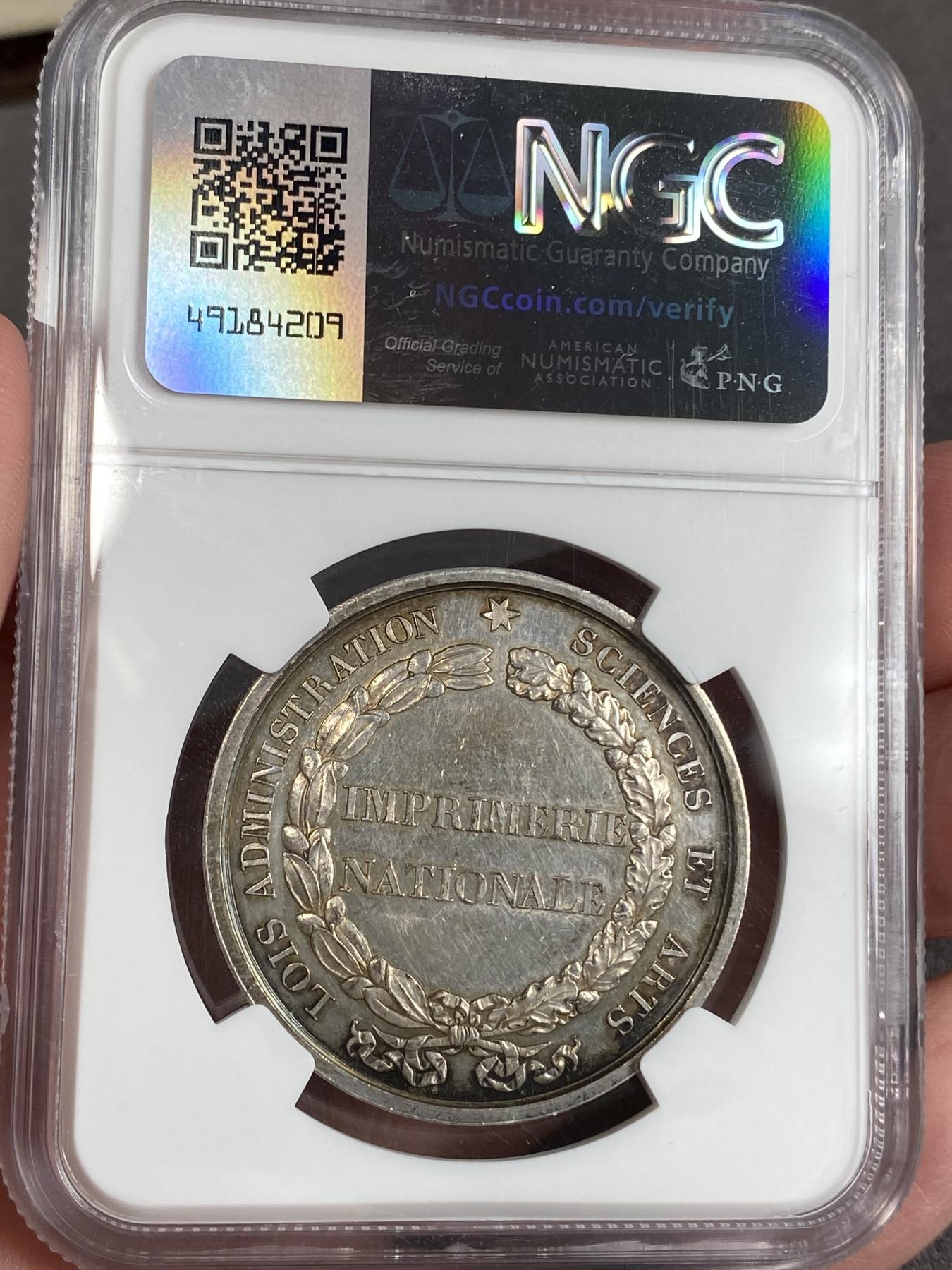 万国钱币拍卖第025期（槐月至·百币艳） NGC MS62 1848年法国自由女神坐像代用币 原味五彩