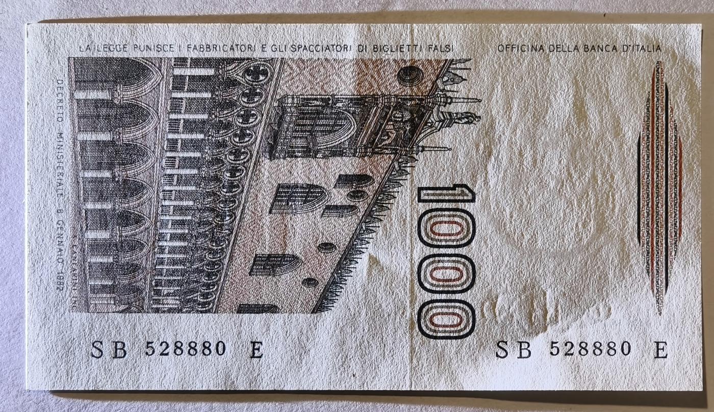 紫瑗钱币——第345期拍卖——纸币场 意大利 1982年 达·芬奇 1000里拉 UNC