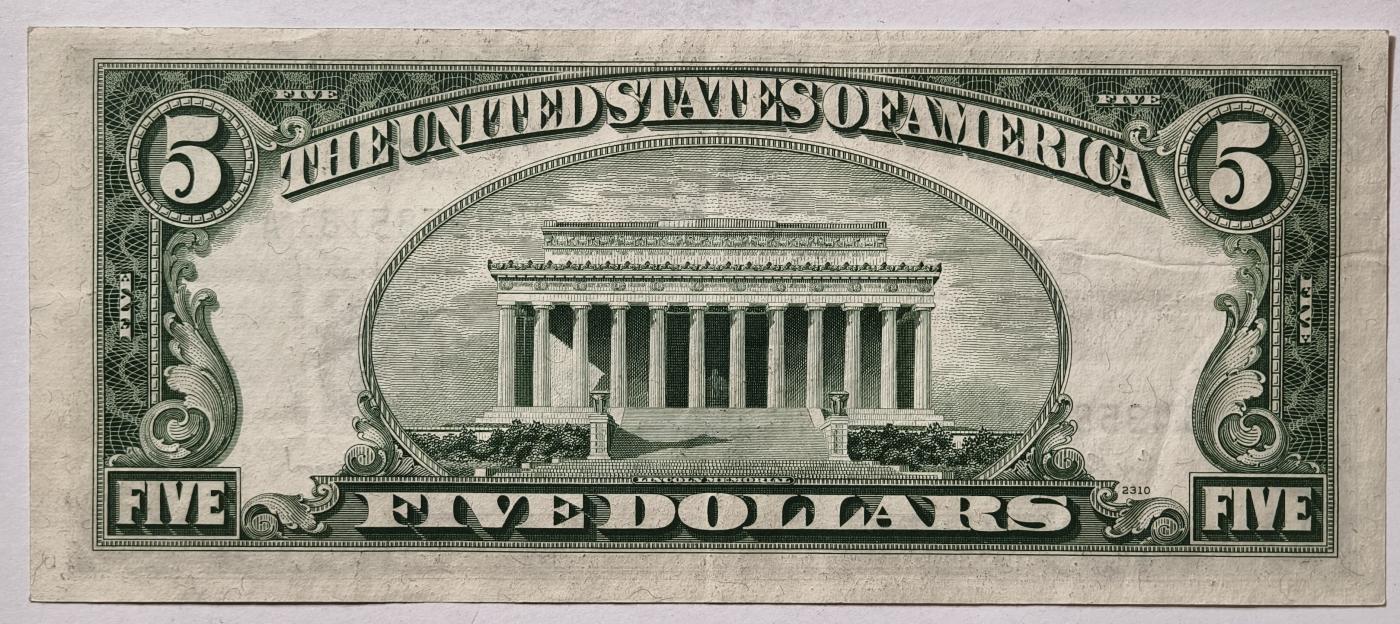紫瑗钱币——第345期拍卖——纸币场 美国 1953年 A序列 亚伯拉罕·林肯 5美元 蓝印 银元券 流通品
