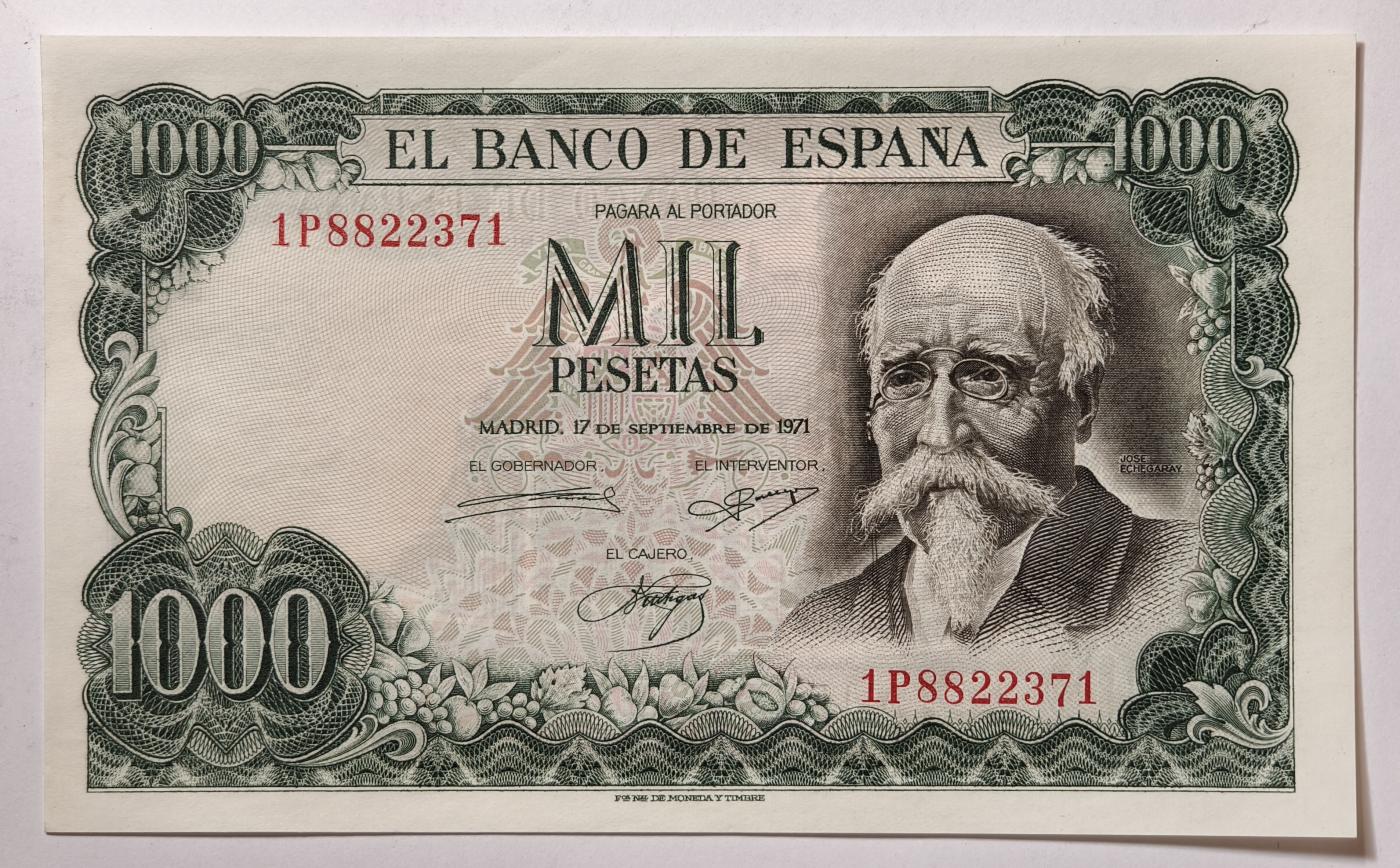 紫瑗钱币——第345期拍卖——纸币场 西班牙 1971(1974)年 何塞·埃切加赖 1000比塞塔 UNC (P-154)