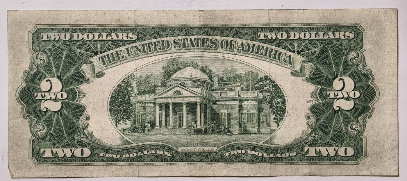 紫瑗钱币——第345期拍卖——纸币场 美国 1953年 B序列 托马斯·杰斐逊 2美元 红印 政府券 流通品