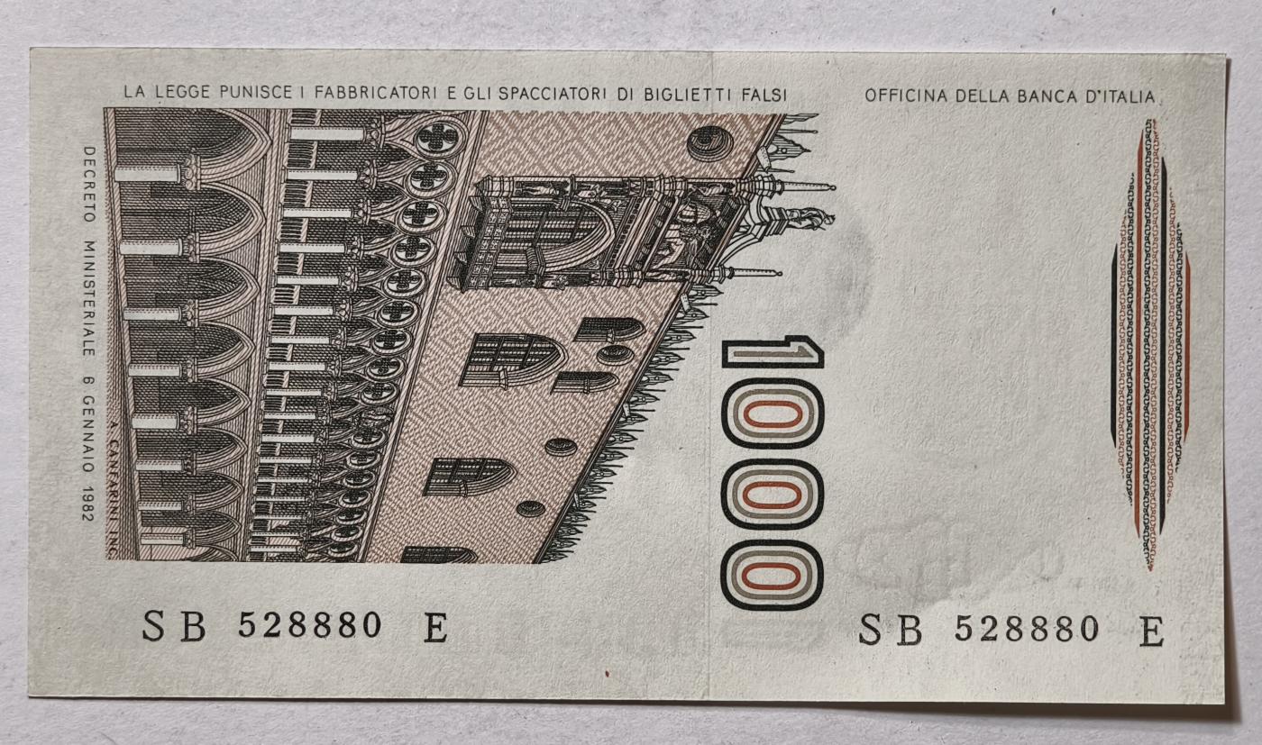 紫瑗钱币——第345期拍卖——纸币场 意大利 1982年 达·芬奇 1000里拉 UNC