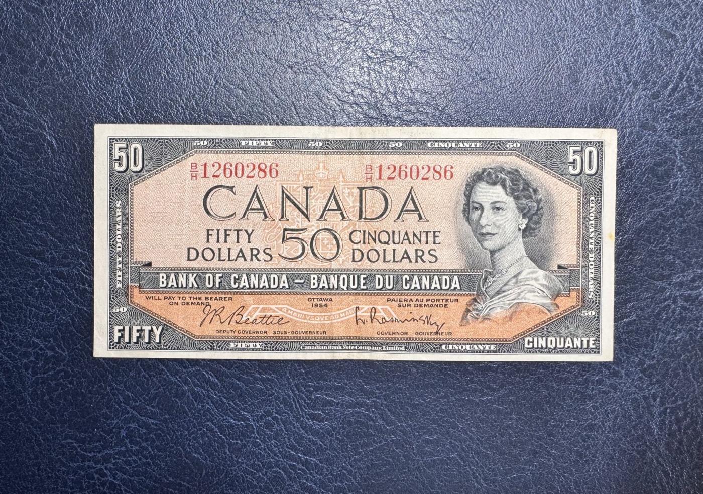 收藏联盟Quantum Auction 第344期拍卖  加拿大1954年50元 品相如图 号码无3457朦胧号