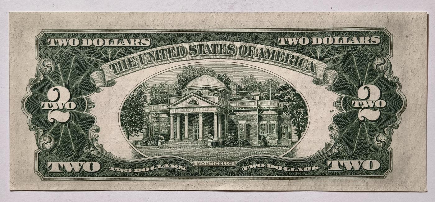 紫瑗钱币——第345期拍卖——纸币场 美国 1953年 B序列 托马斯·杰斐逊 2美元 红印 政府券 AU