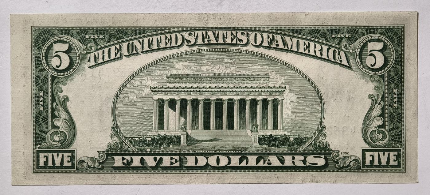 紫瑗钱币——第345期拍卖——纸币场 美国 1953年 A序列 亚伯拉罕·林肯 5美元 蓝印 银元券 AU