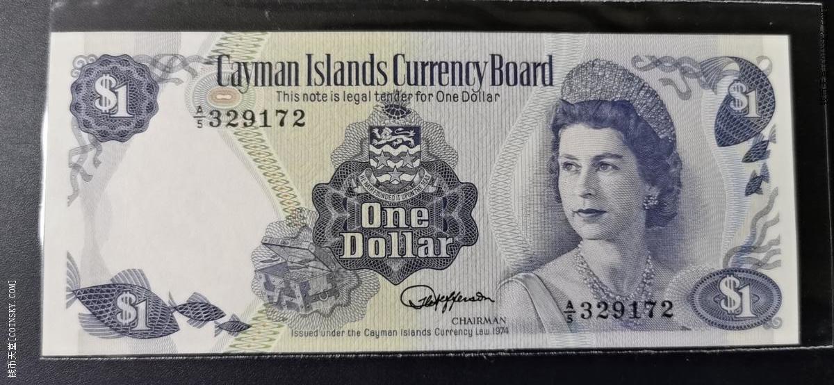 开曼群岛(开曼)1974年(1985年)1元 无4 美洲纸币 实物如图 UNC