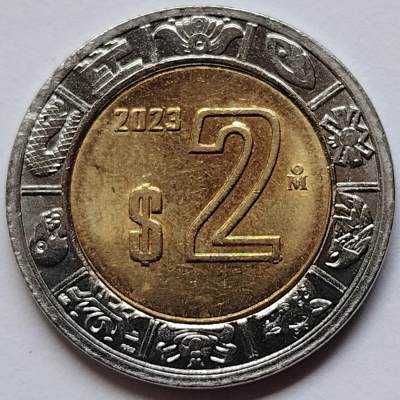 布加迪🐬～世界钱币🌾第 112 期 / 香蕉🍌币🇳🇿🇫🇮🇧🇧🇸🇴🇯🇲等各国克朗币和散币 - 墨西哥🇲🇽 2023年 2比索 好品相
