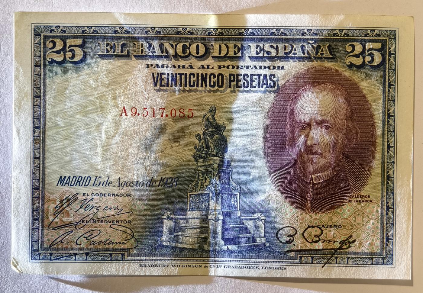 紫瑗钱币——第345期拍卖——纸币场 西班牙 1928年 卡尔德隆 25比塞塔 AU