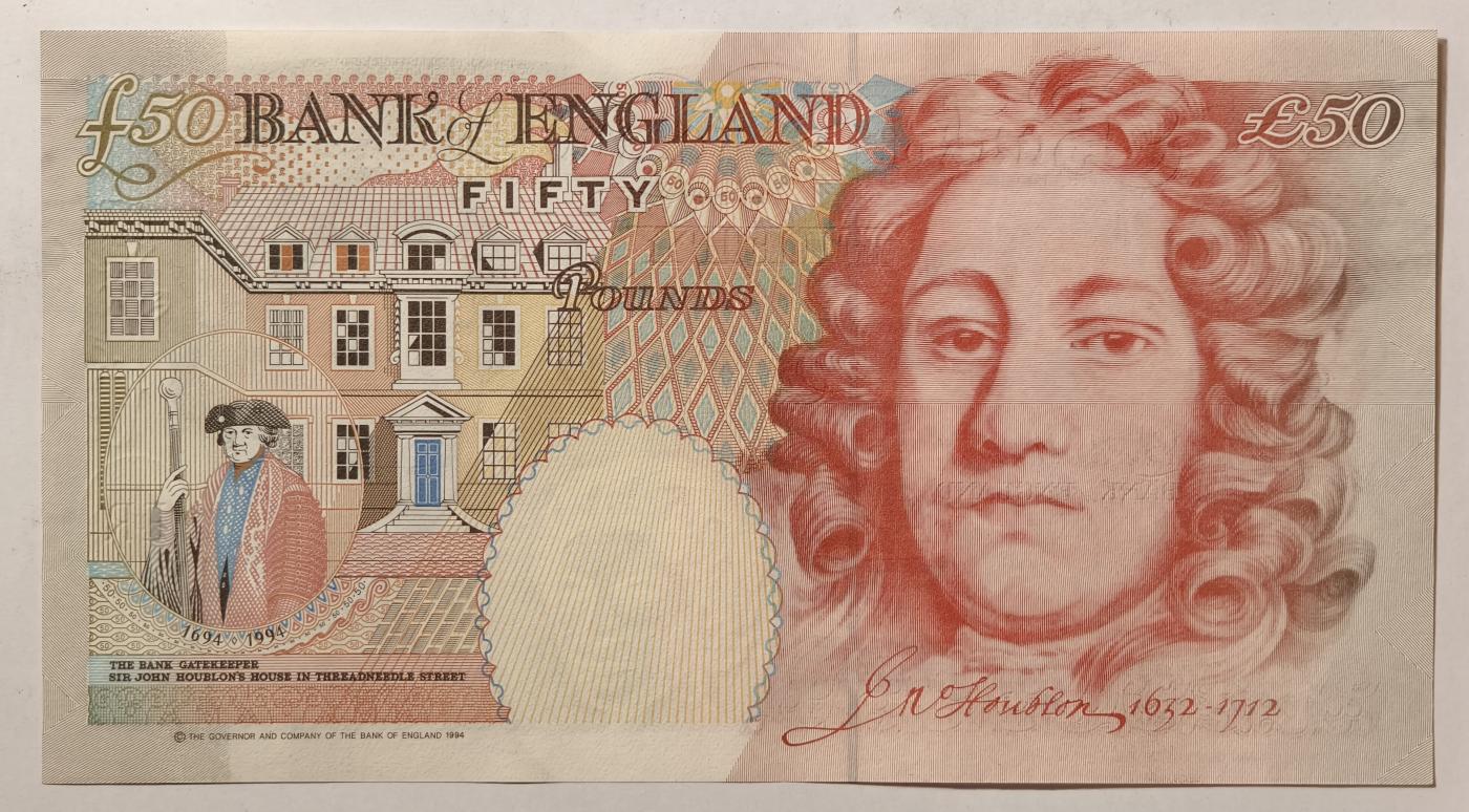 紫瑗钱币——第345期拍卖——纸币场 英国 1994年 E序列 英格兰银行第一任行长 约翰·霍布伦 50英镑 UNC