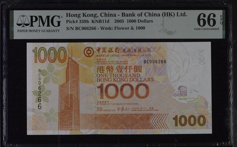 香港🇭🇰，中银，2005年，1000港币，PMG