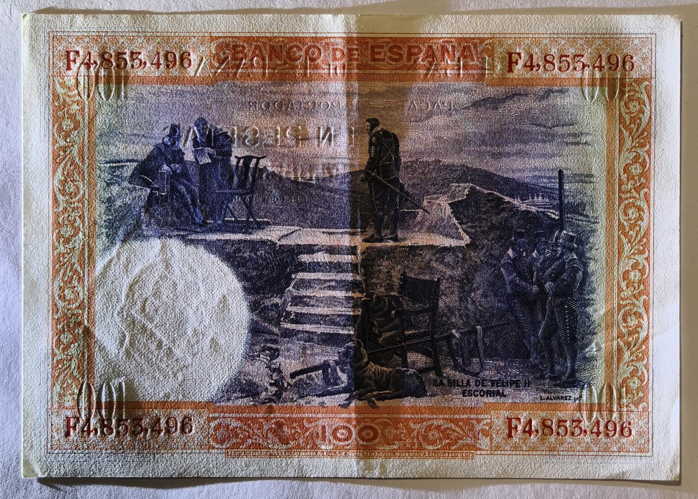 紫瑗钱币——第345期拍卖——纸币场 西班牙 1925年 油画《腓力二世的座椅》 100比塞塔 AU