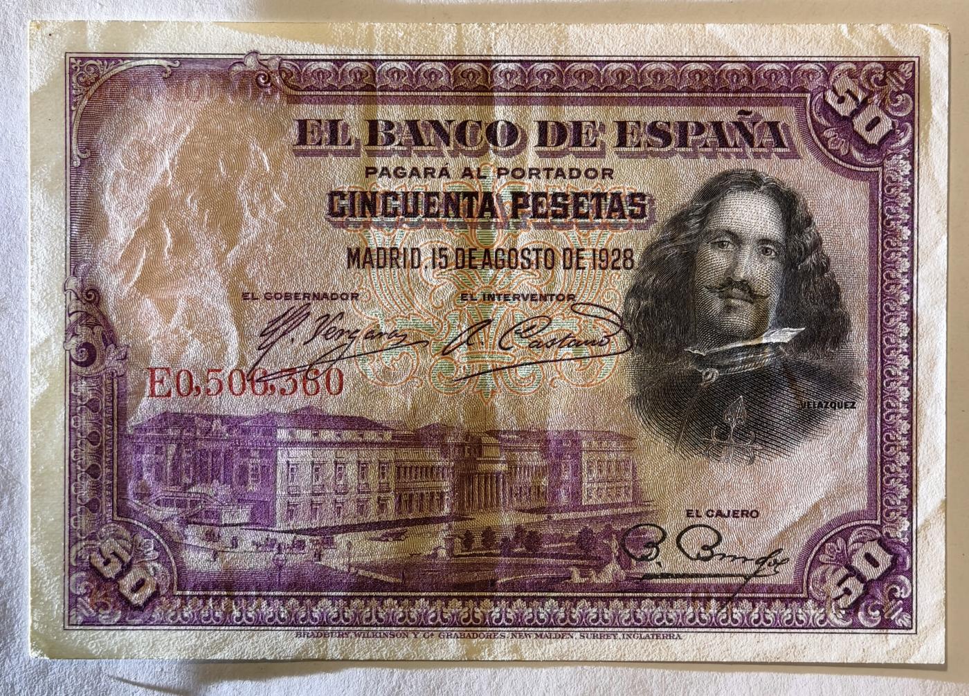 紫瑗钱币——第345期拍卖——纸币场 西班牙 1928年 油画《布雷达的献城》50比塞塔 UNC