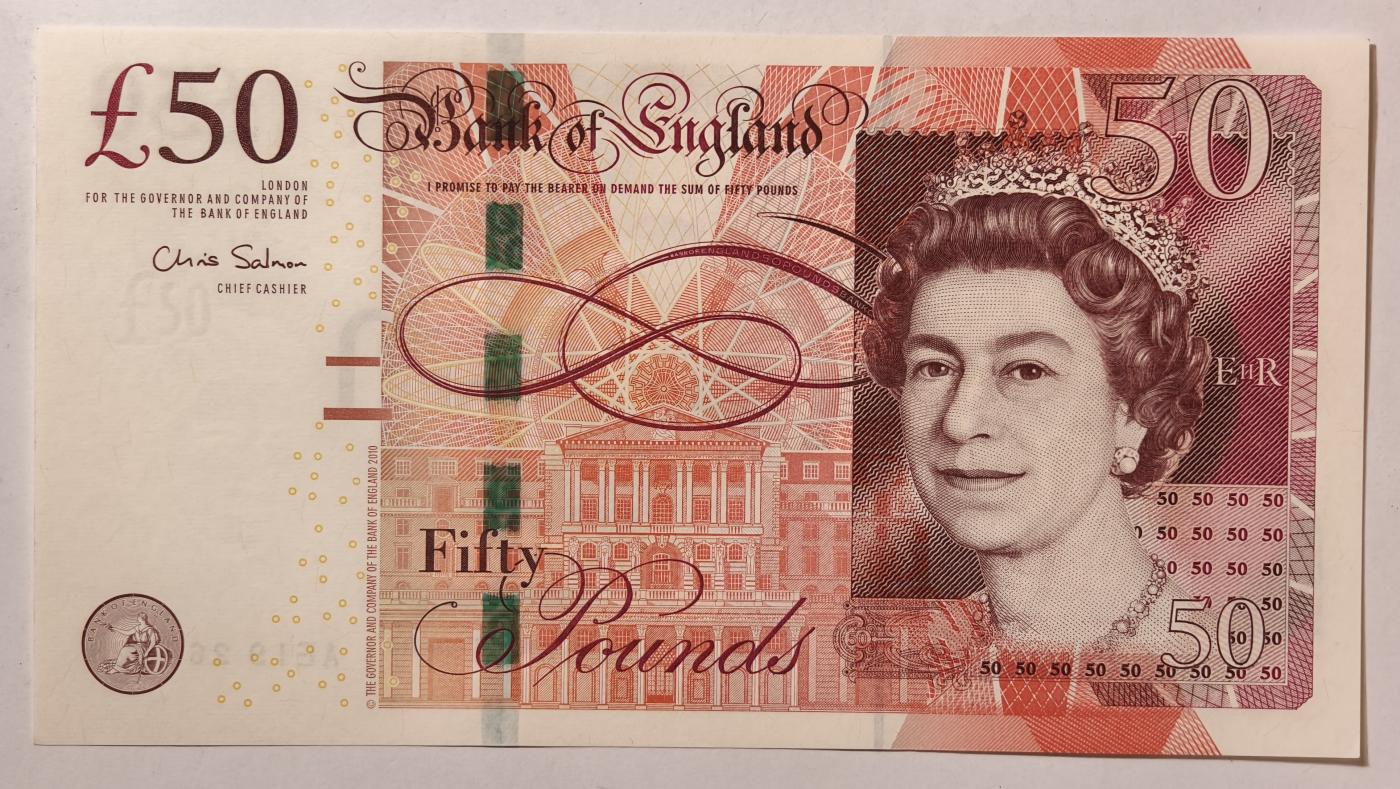 紫瑗钱币——第345期拍卖——纸币场 英国2010年 F序列 工程师瓦特(蒸汽机发明者)和其推广合作者博尔顿 50镑 UNC