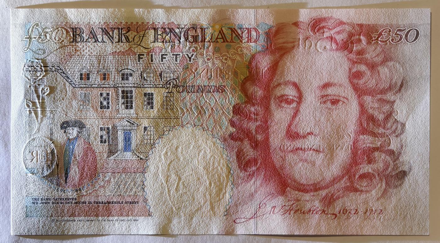 紫瑗钱币——第345期拍卖——纸币场 英国 1994年 E序列 英格兰银行第一任行长 约翰·霍布伦 50英镑 UNC