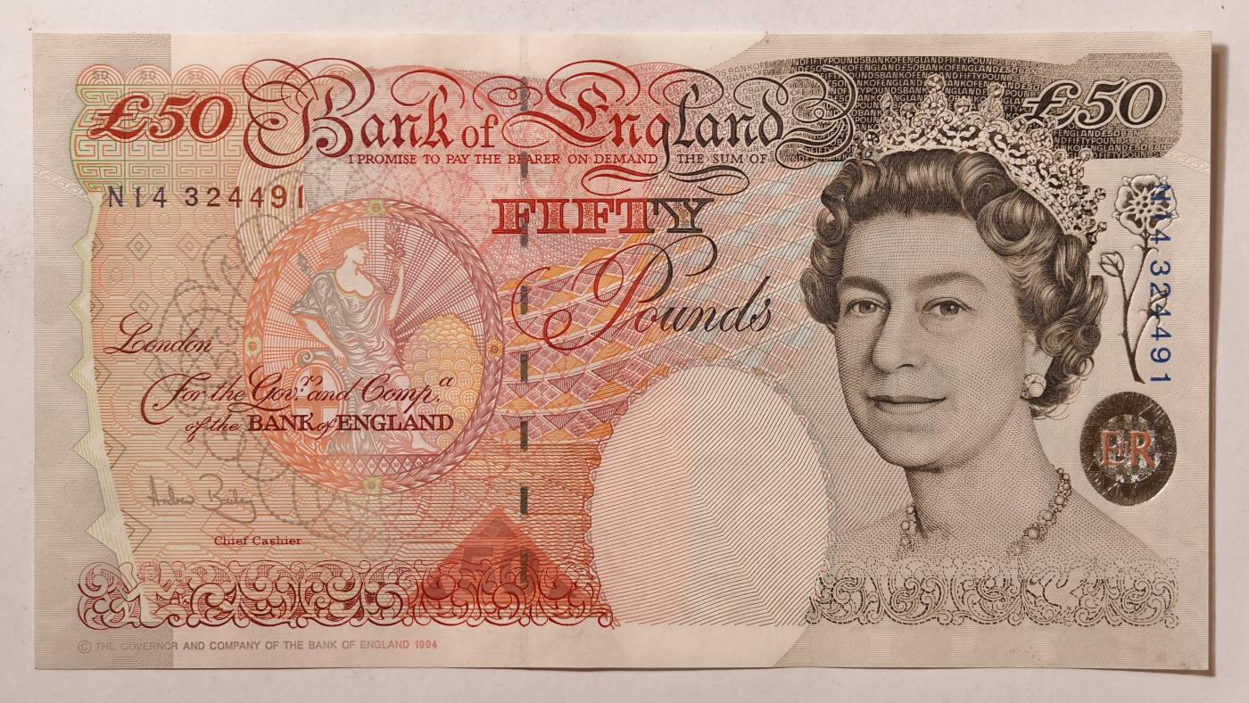 紫瑗钱币——第345期拍卖——纸币场 英国 1994年 E序列 英格兰银行第一任行长 约翰·霍布伦 50英镑 UNC