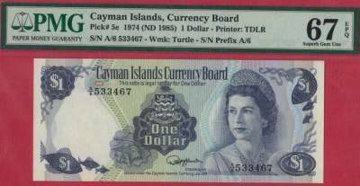 开曼群岛(开曼)1974年(1985年)1元 P-5e 美洲纸币 实物图 UNC - 开曼群岛(开曼)1974年(1985年)1元 P-5e 美洲纸币 实物图 UNC