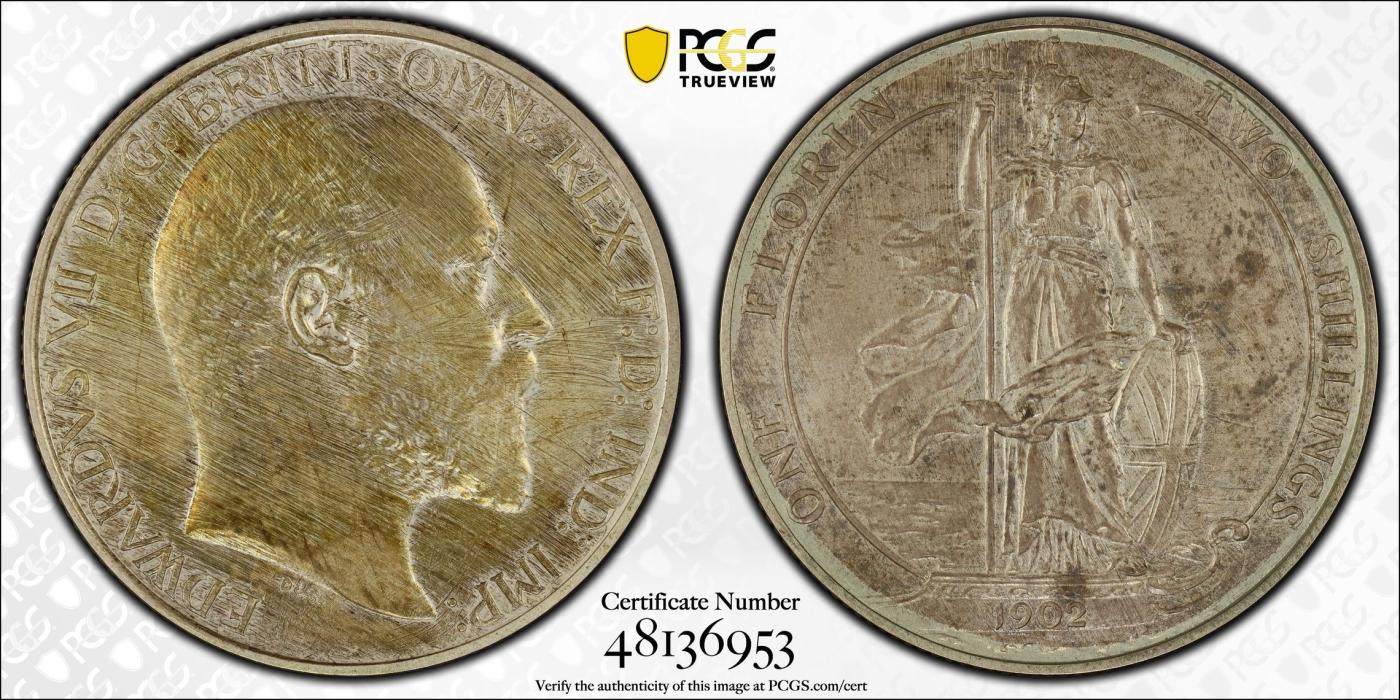 万国钱币拍卖第025期（槐月至·百币艳） PCGS PR64 1902英国爱德华七世精制海神弗洛林 英式乌云包浆