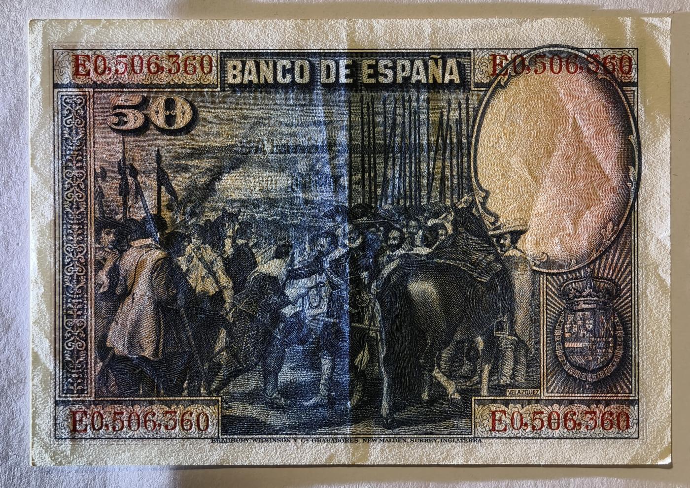 紫瑗钱币——第345期拍卖——纸币场 西班牙 1928年 油画《布雷达的献城》50比塞塔 UNC