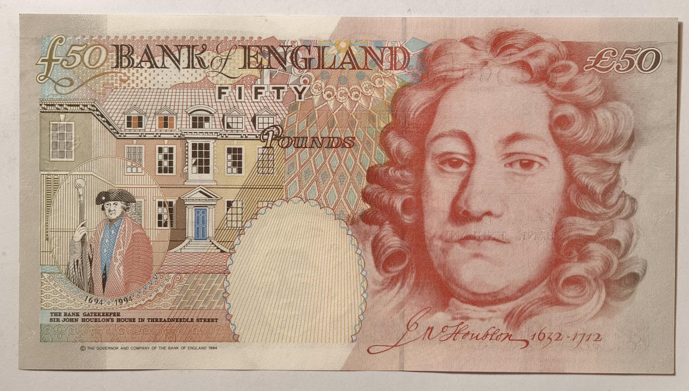 紫瑗钱币——第345期拍卖——纸币场 英国 1994年 E序列 英格兰银行第一任行长 约翰·霍布伦 50英镑 UNC