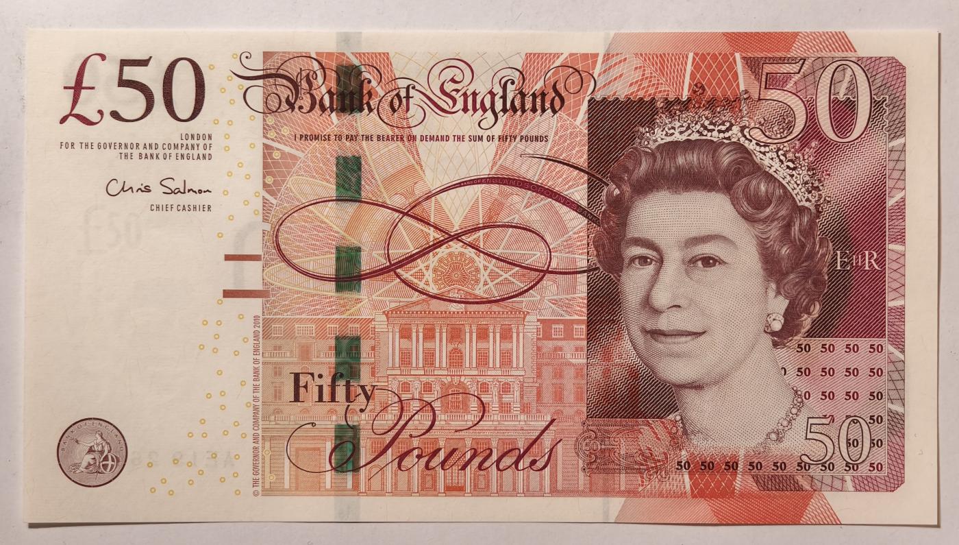 紫瑗钱币——第345期拍卖——纸币场 英国2010年 F序列 工程师瓦特(蒸汽机发明者)和其推广合作者博尔顿 50镑 UNC