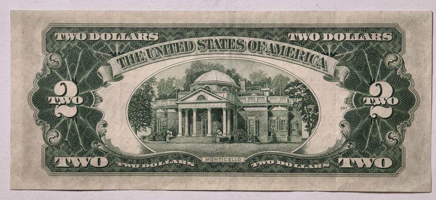 紫瑗钱币——第345期拍卖——纸币场 美国 1953年 B序列 托马斯·杰斐逊 2美元 红印 政府券 流通品