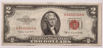 紫瑗钱币——第345期拍卖——纸币场 - 美国 1953年 B序列 托马斯·杰斐逊 2美元 红印 政府券 流通品