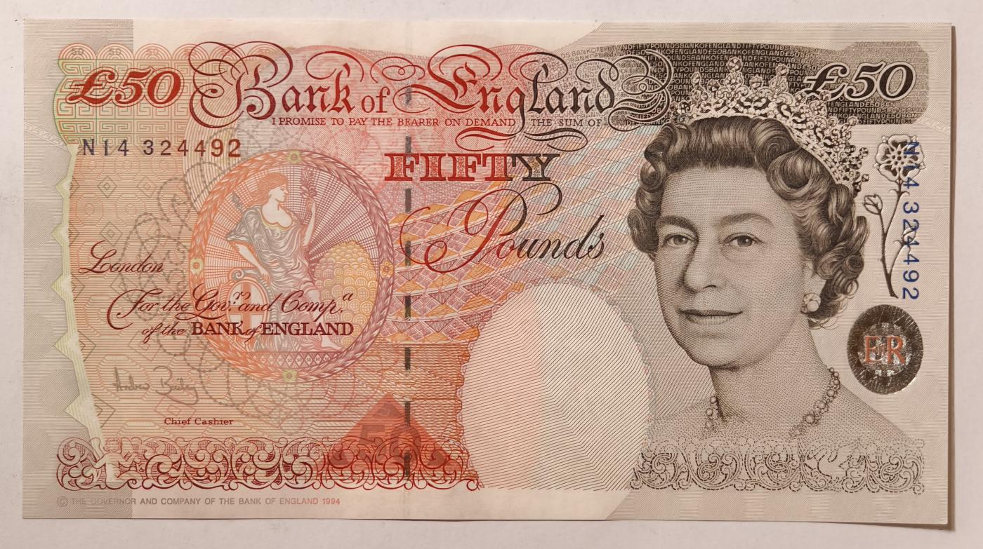 紫瑗钱币——第345期拍卖——纸币场 英国 1994年 E序列 英格兰银行第一任行长 约翰·霍布伦 50英镑 UNC