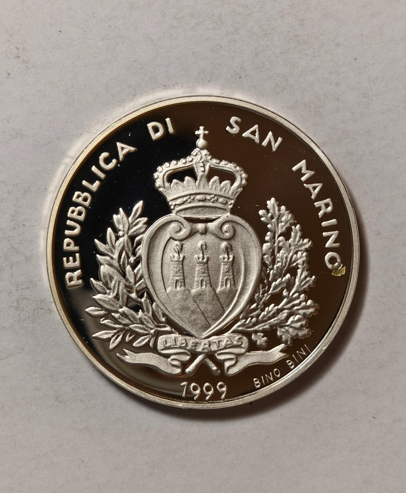 紫瑗钱币——第346期拍卖 圣马力诺 1999年 欧洲联盟 5000里拉 18克 0.835银 精制
