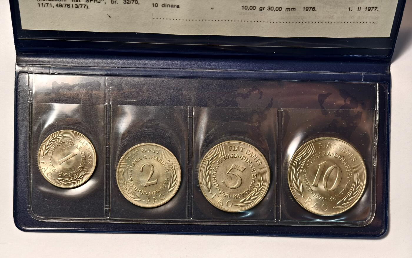 紫瑗钱币——第346期拍卖 南斯拉夫 1970年/1976年 世界粮仓组织FAO 1 2 5 10 第纳尔 UNC 纪念币 4枚套 原包装