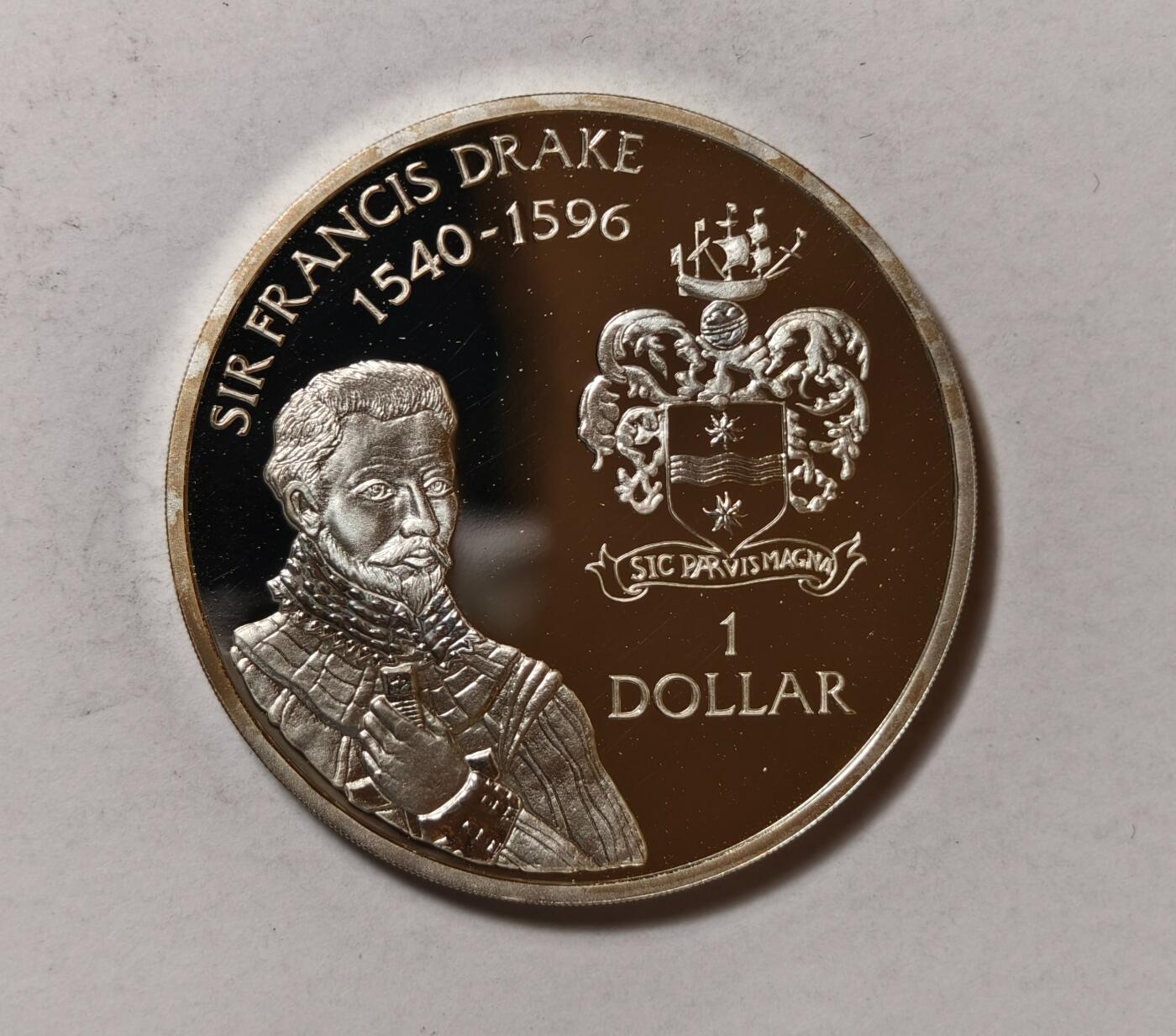 紫瑗钱币——第346期拍卖 开曼群岛 1994年 弗朗西斯·德雷克爵士 1元 28.28克 0.925银 精制