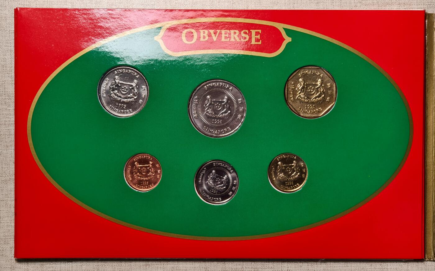 紫瑗钱币——第346期拍卖 新加坡 1995年 生肖猪年 流通硬币 1分——5元 7枚全套 红包 带5元硬币