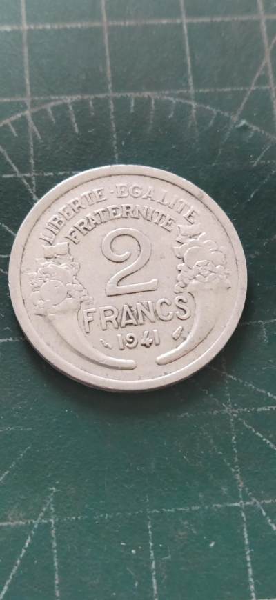 外国硬币初藏2024年第12场 - 法国2法郎铝币1941年。