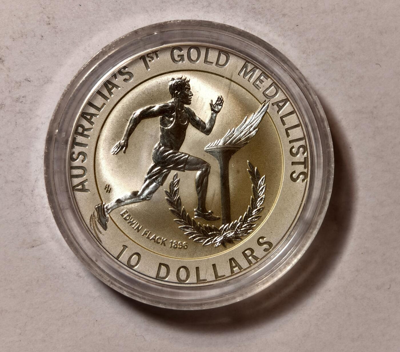 紫瑗钱币——第346期拍卖 澳大利亚 1994年 埃德温·弗拉克和奥运圣火 10元 20.77克 0.999银 UNC