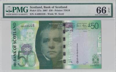 【礼羽收藏】🌏世界钱币拍卖第37期 - 【AA002448】2007年苏格兰50镑 纸钞 世界最佳 AA冠 千位号 尾8