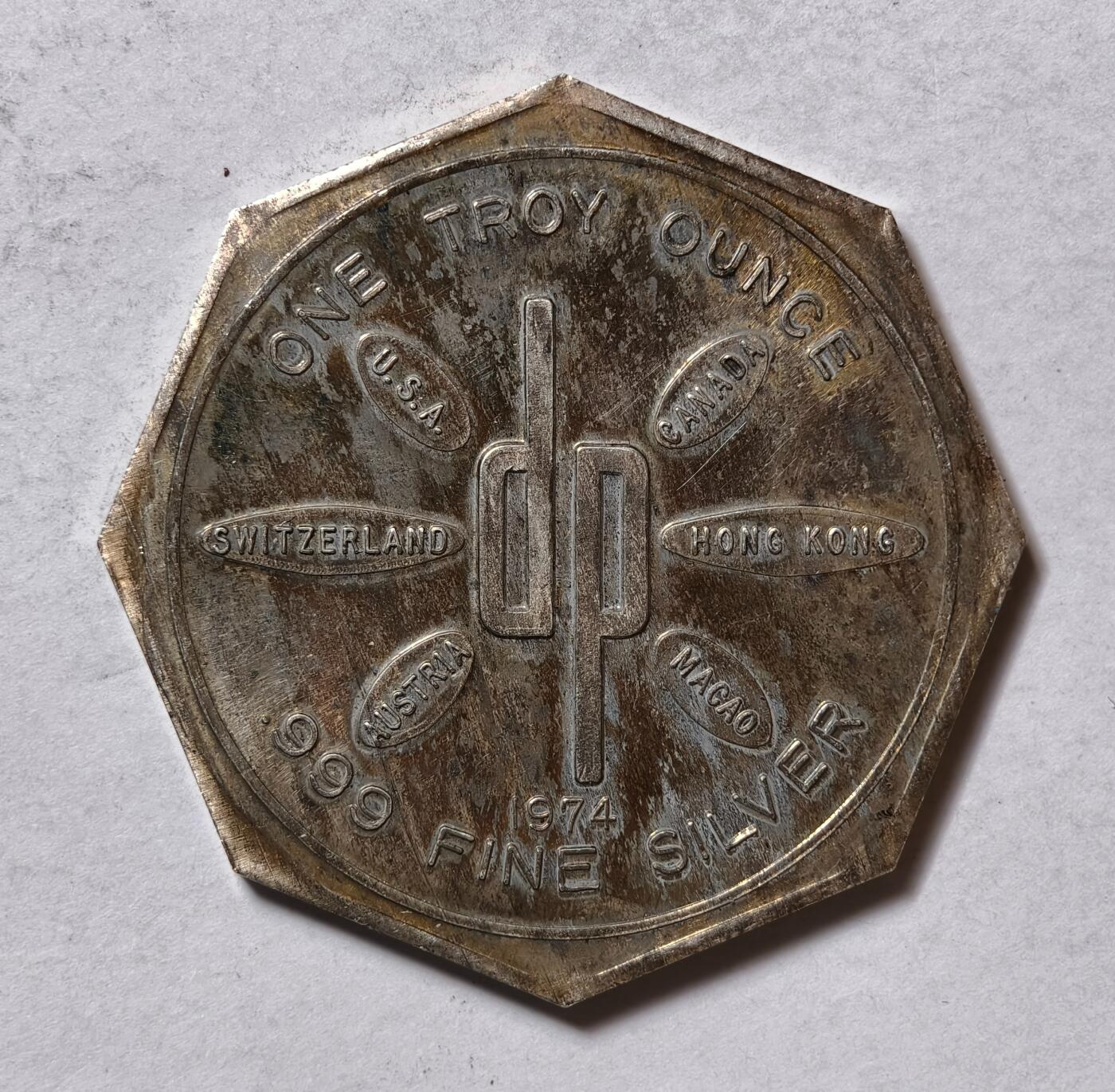 紫瑗钱币——第346期拍卖 美国 1974年 deak-perera 公司 1盎司 六边形银章 31.1克 0.999银