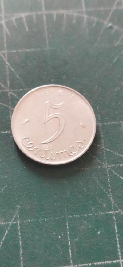 外国硬币初藏2024年第12场 - 法国五分镍币1961年。